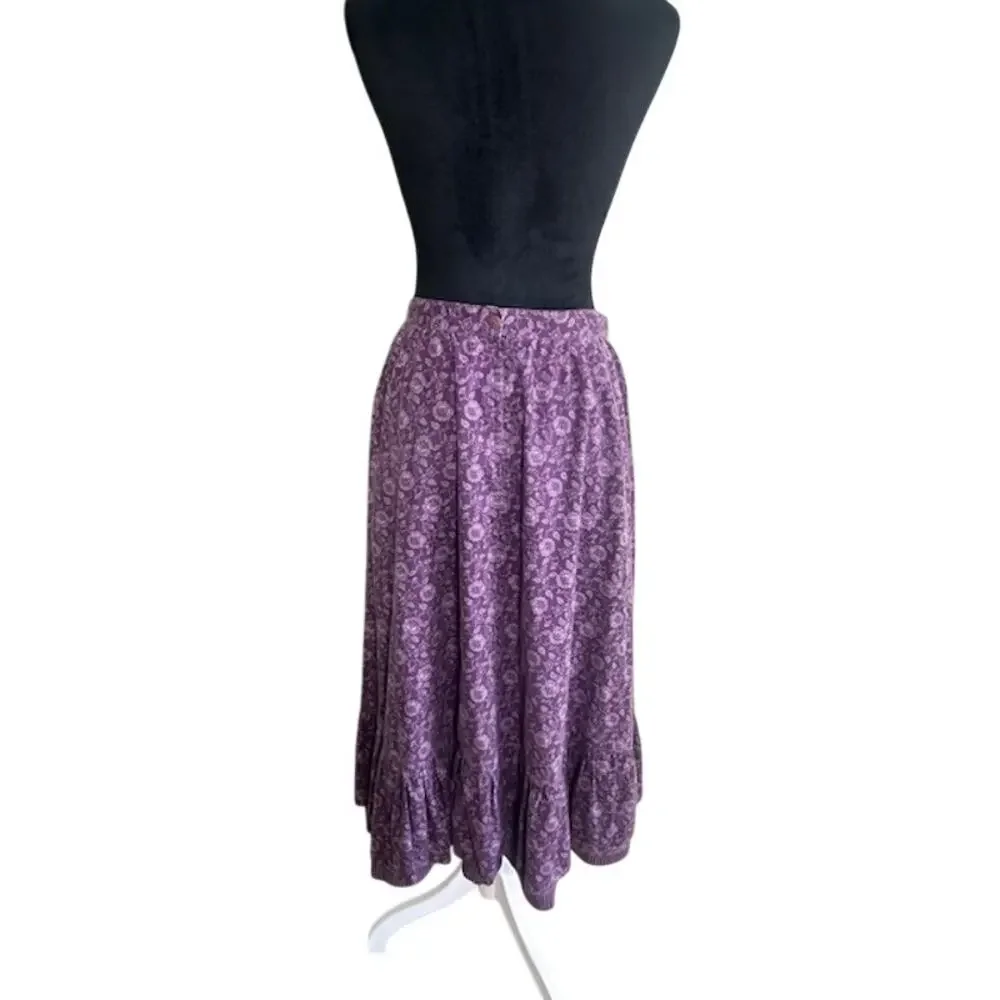 Gunnies Gunne Sax Vintage Skirt Floral Purple Ruffle Hem Prairie Cottagecore - Picture 6 of 13